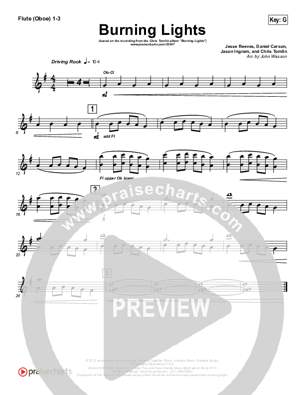 Burning Lights (Instrumental) Flute/Oboe 1/2/3 (Chris Tomlin)