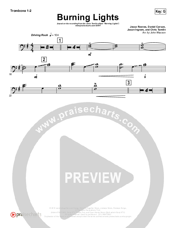 Burning Lights (Instrumental) Trombone 1/2 (Chris Tomlin)