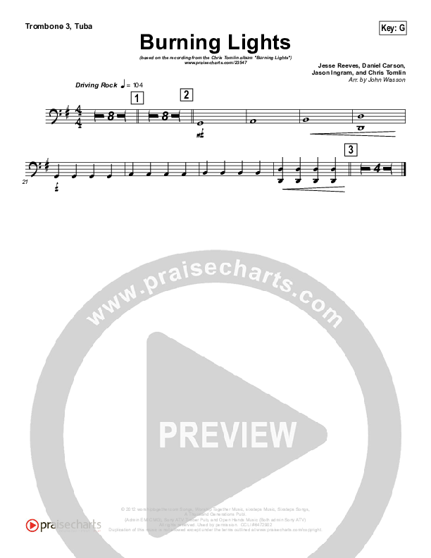 Burning Lights (Instrumental) Trombone 3/Tuba (Chris Tomlin)