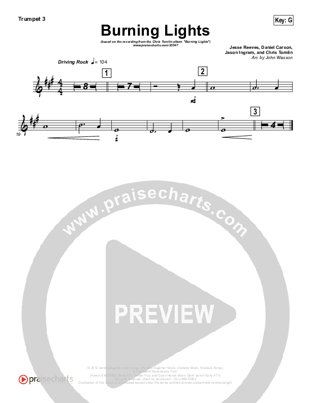 Burning Lights (Instrumental) Trumpet 3 (Chris Tomlin)