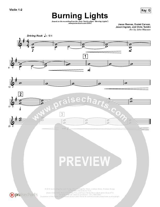Burning Lights (Instrumental) Violin 1/2 (Chris Tomlin)
