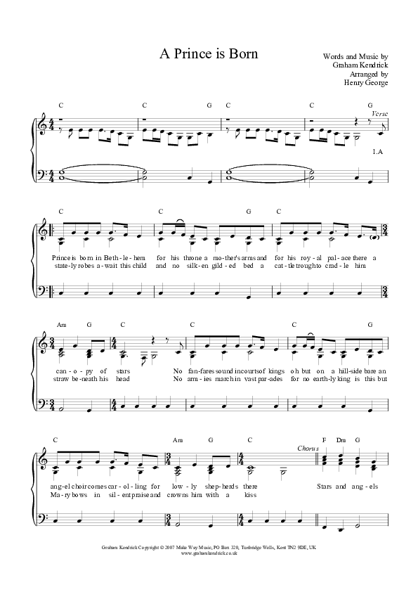 A Prince Is Born Piano/Vocal (Graham Kendrick)