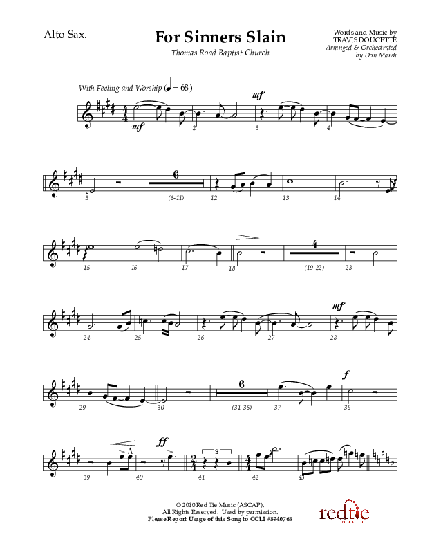 For Sinners Slain Alto Sax (Red Tie Music)