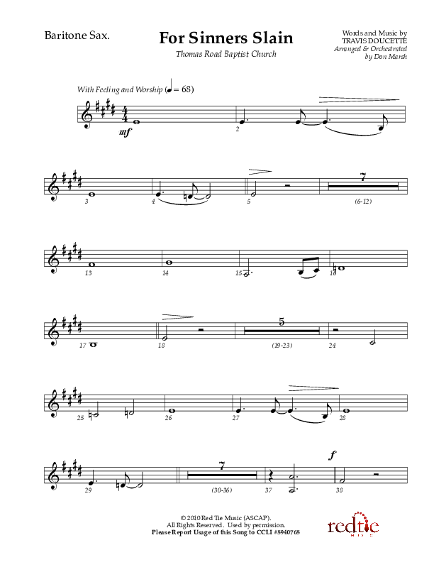 For Sinners Slain Bari Sax (Red Tie Music)