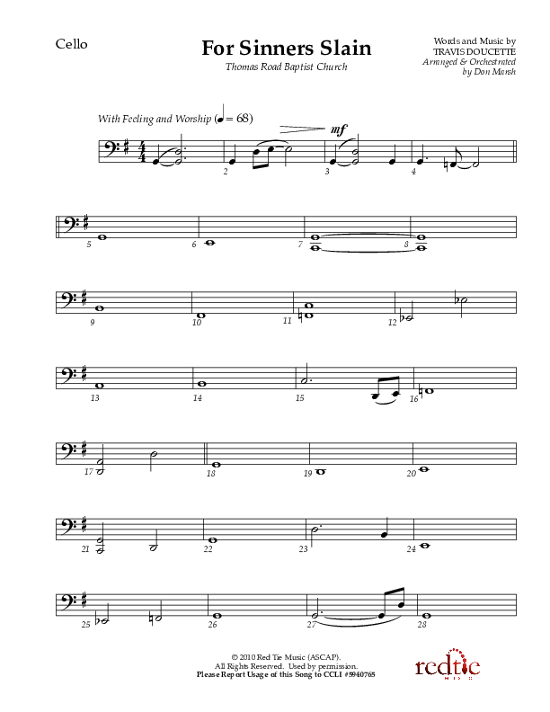 For Sinners Slain Cello (Red Tie Music)