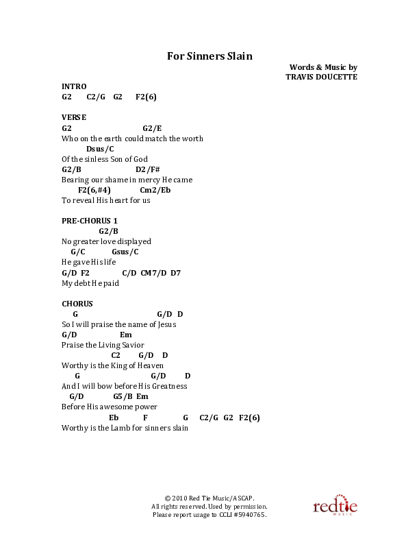 For Sinners Slain Chords & Lyrics (Red Tie Music)