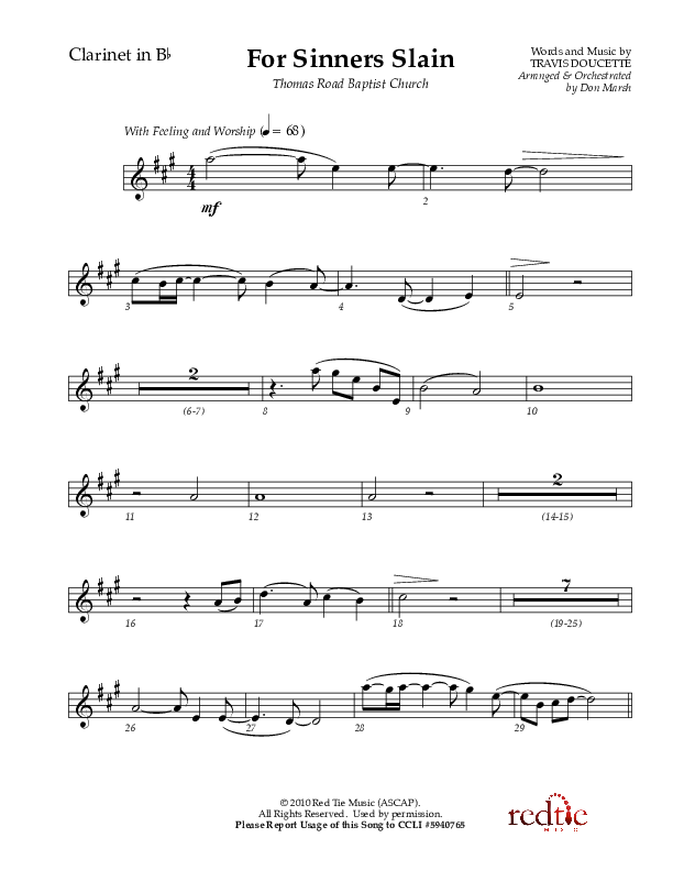 For Sinners Slain Clarinet (Red Tie Music)