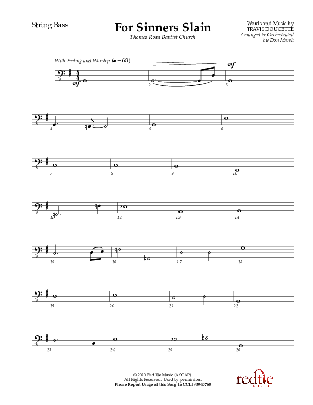 For Sinners Slain Double Bass (Red Tie Music)
