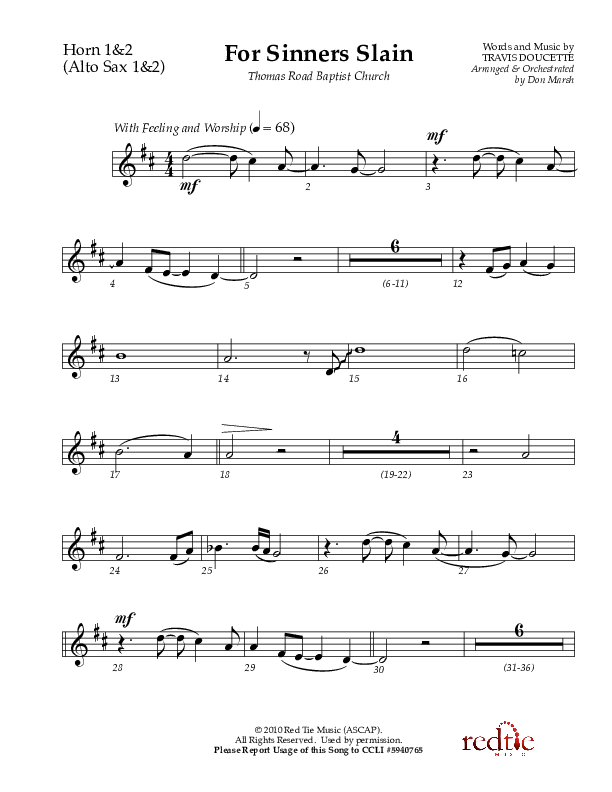 For Sinners Slain French Horn 1/2 (Red Tie Music)