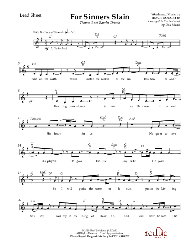 For Sinners Slain Lead Sheet (Red Tie Music)