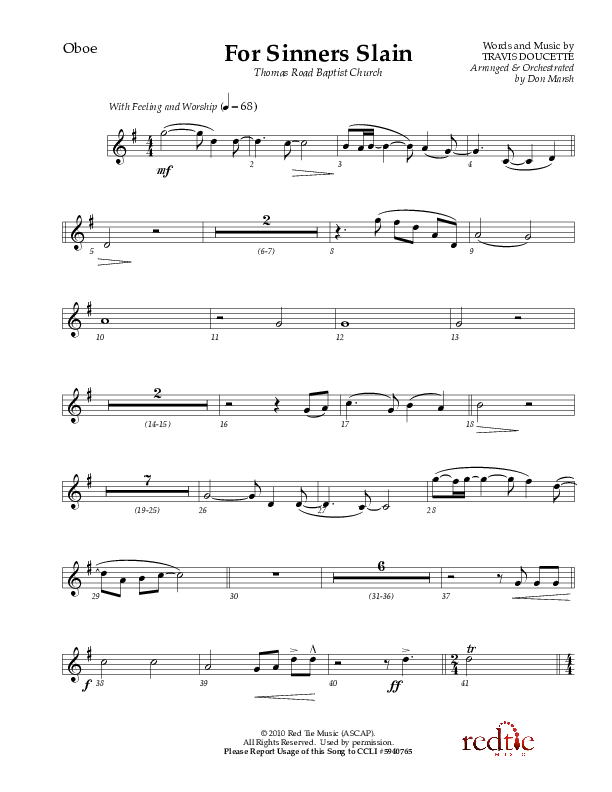 For Sinners Slain Oboe (Red Tie Music)