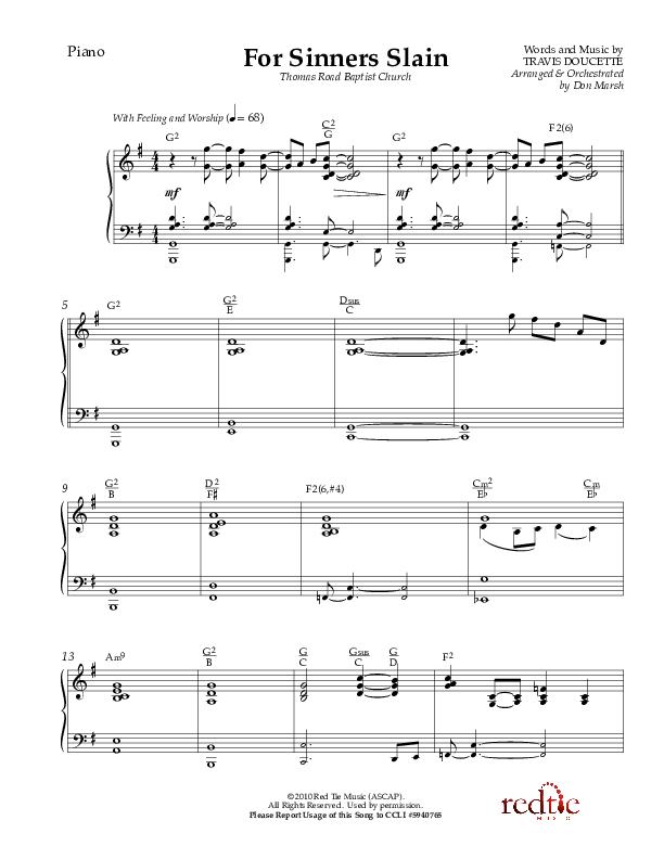 For Sinners Slain Piano Sheet (Red Tie Music)