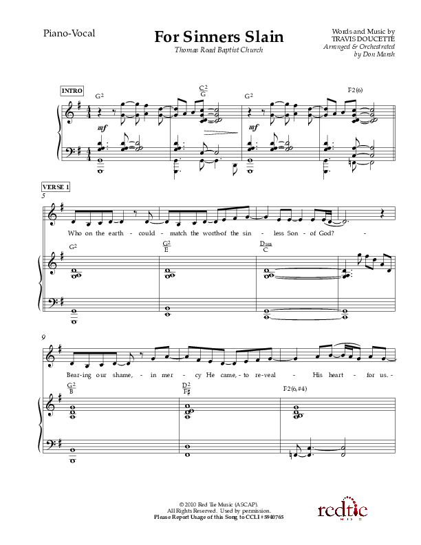For Sinners Slain Lead & Piano (Red Tie Music)