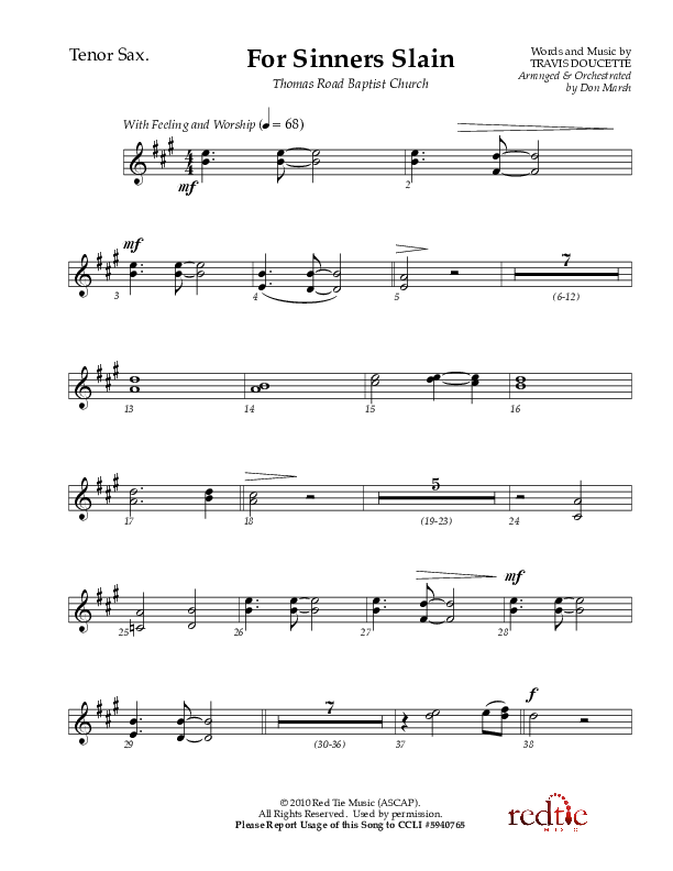 For Sinners Slain Tenor Sax 2 (Red Tie Music)