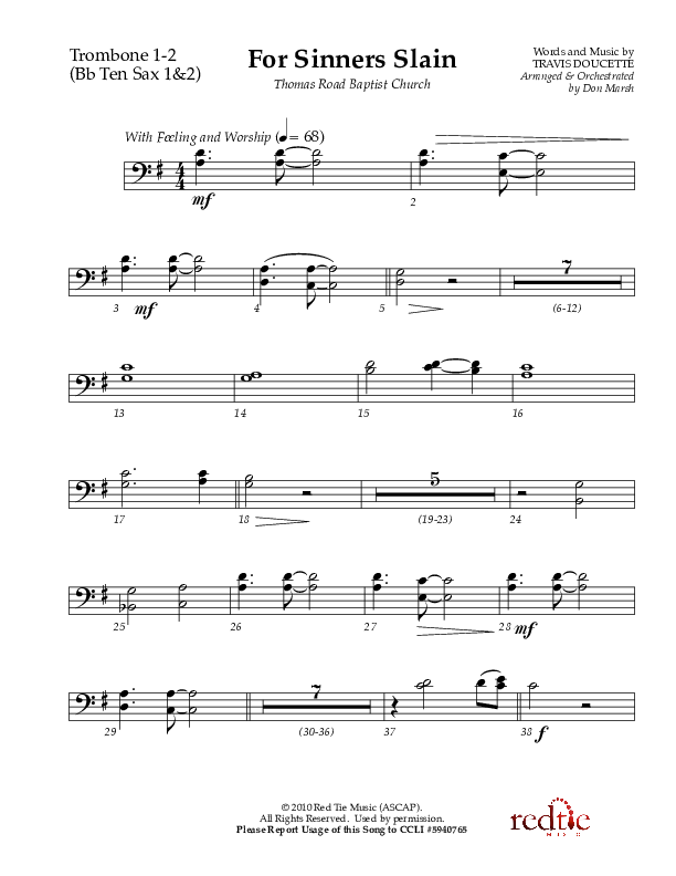 For Sinners Slain Trombone 1/2 (Red Tie Music)