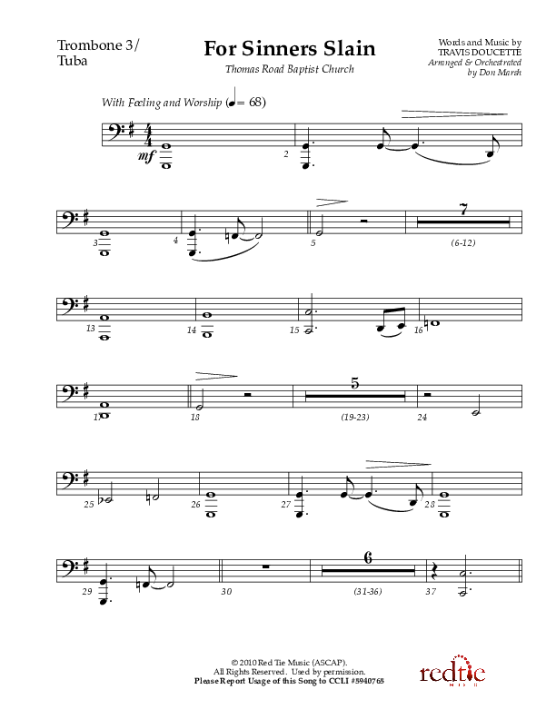 For Sinners Slain Trombone 3/Tuba (Red Tie Music)