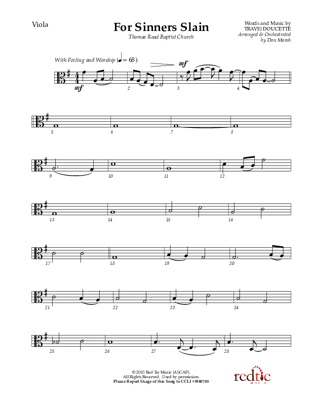 For Sinners Slain Viola (Red Tie Music)