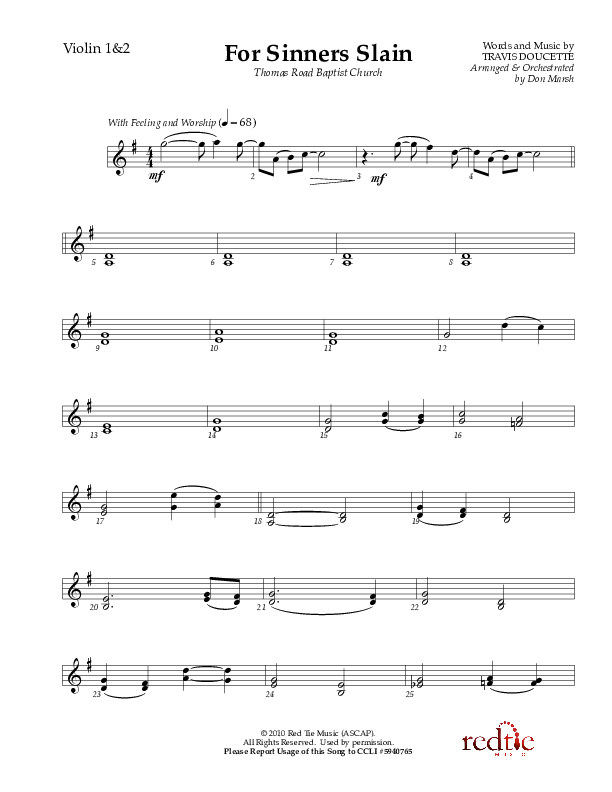 For Sinners Slain Violin 1/2 (Red Tie Music)