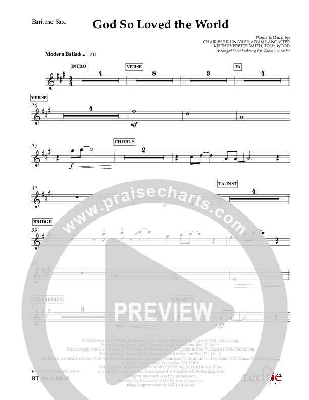 God So Loved The World Bari Sax (Charles Billingsley)