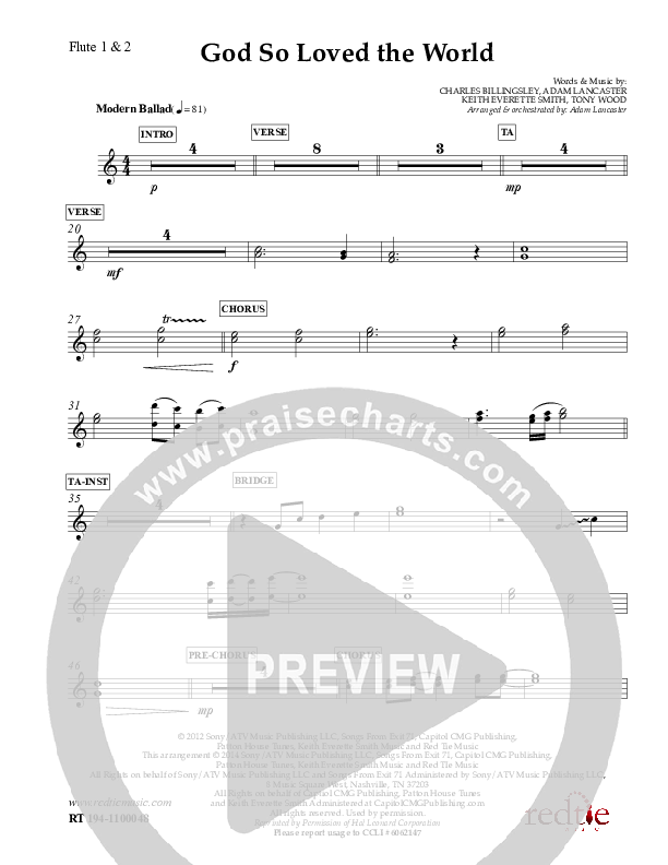 God So Loved The World Flute 1/2 (Charles Billingsley)