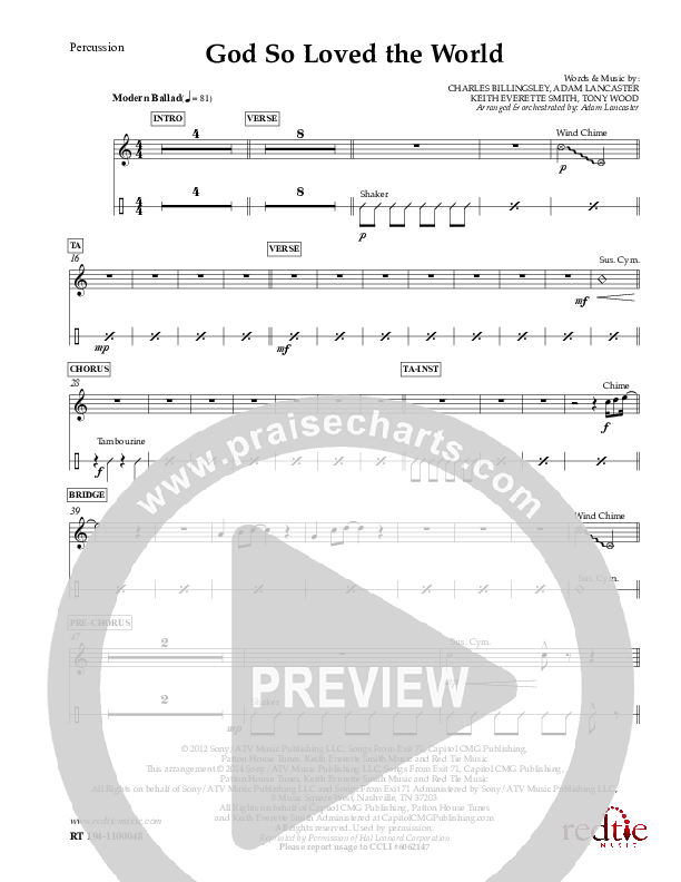 God So Loved The World Percussion (Charles Billingsley)