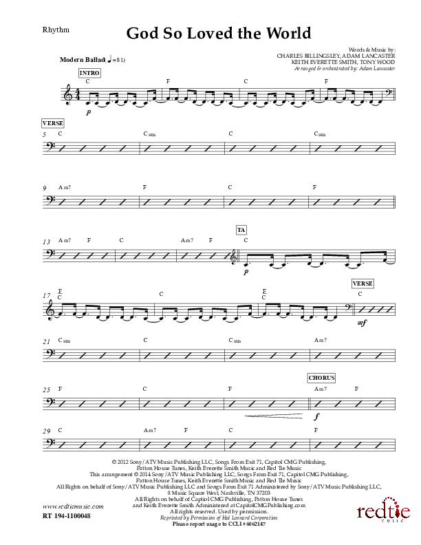 God So Loved The World Rhythm Chart (Charles Billingsley)