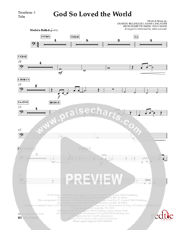God So Loved The World Trombone 3/Tuba (Charles Billingsley)