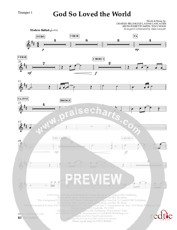 God So Loved The World Trumpet 1 (Charles Billingsley)