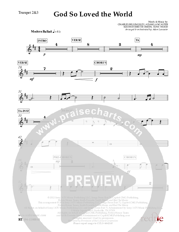 God So Loved The World Trumpet 2/3 (Charles Billingsley)