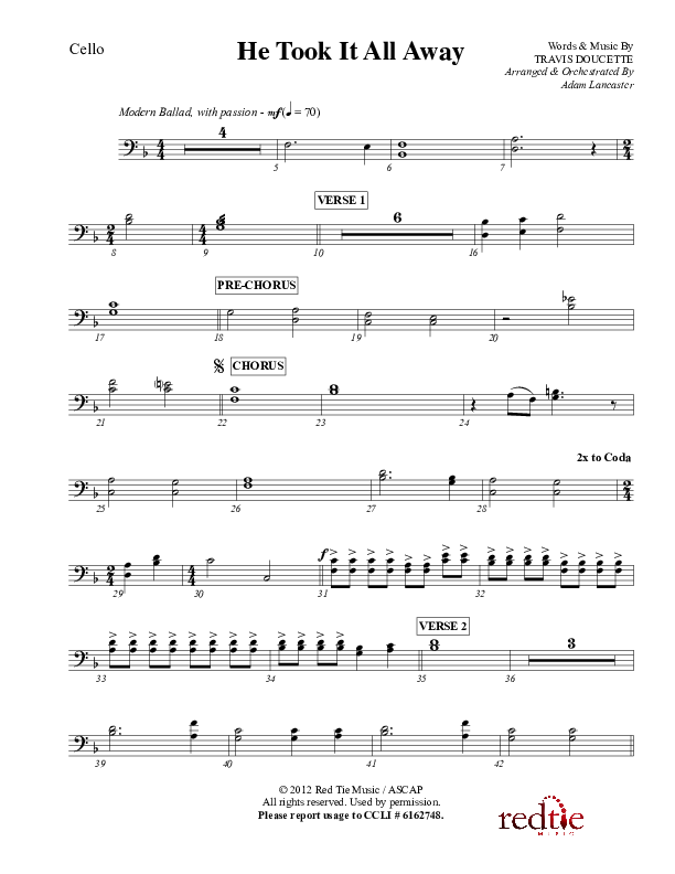 He Took It All Away Cello (Charles Billingsley / Red Tie Music)