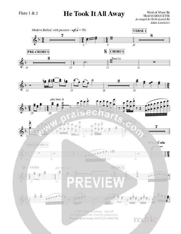 He Took It All Away Flute 1/2 (Charles Billingsley / Red Tie Music)