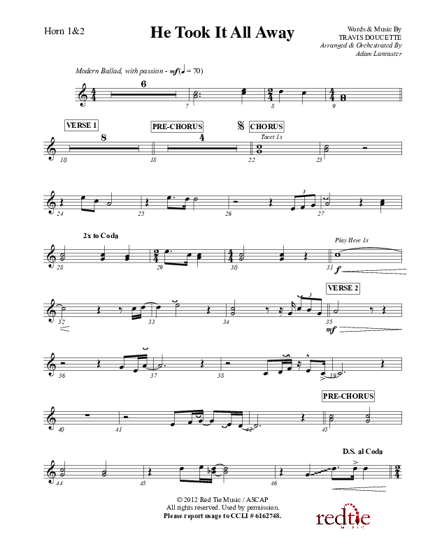 He Took It All Away French Horn 1/2 (Charles Billingsley / Red Tie Music)