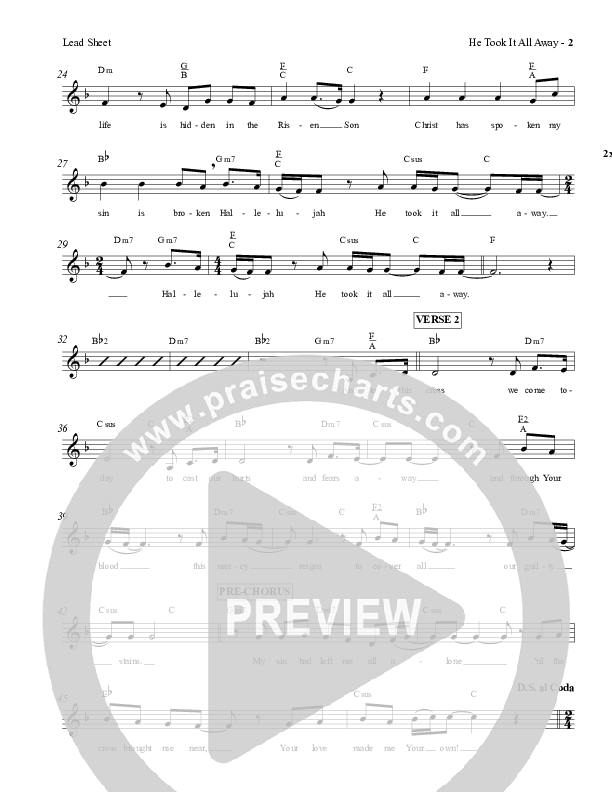 He Took It All Away Lead Sheet (Charles Billingsley / Red Tie Music)