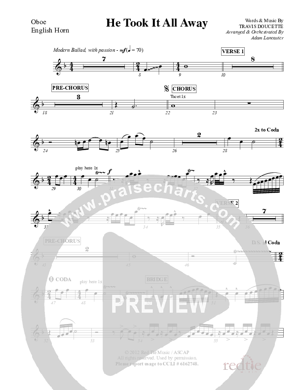He Took It All Away Oboe (Charles Billingsley / Red Tie Music)