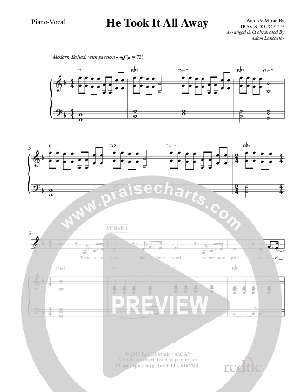 He Took It All Away Piano Sheet (Charles Billingsley / Red Tie Music)