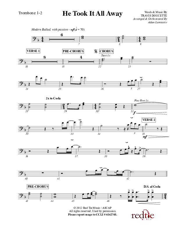 He Took It All Away Trombone 1/2 (Charles Billingsley / Red Tie Music)