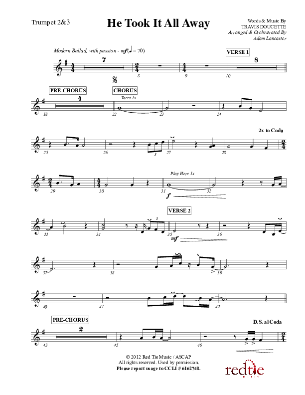 He Took It All Away Trumpet 2/3 (Charles Billingsley / Red Tie Music)