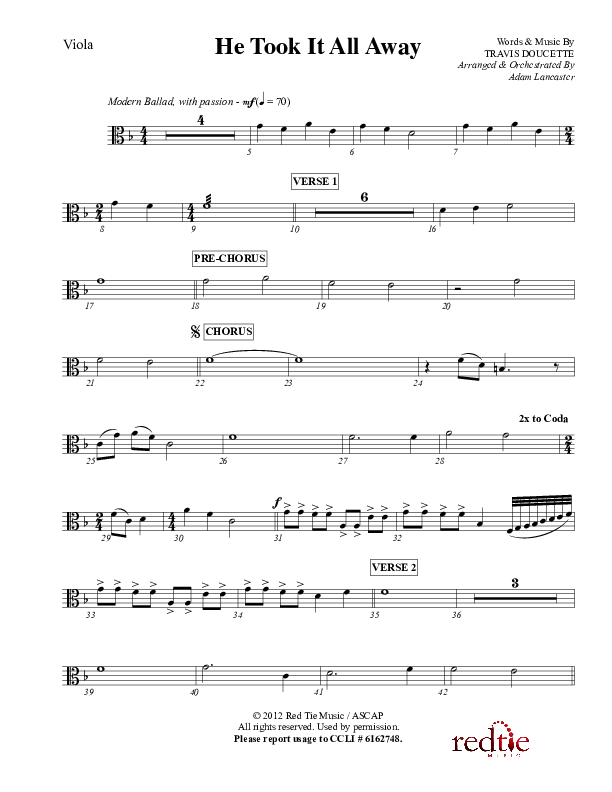 He Took It All Away Viola (Charles Billingsley / Red Tie Music)