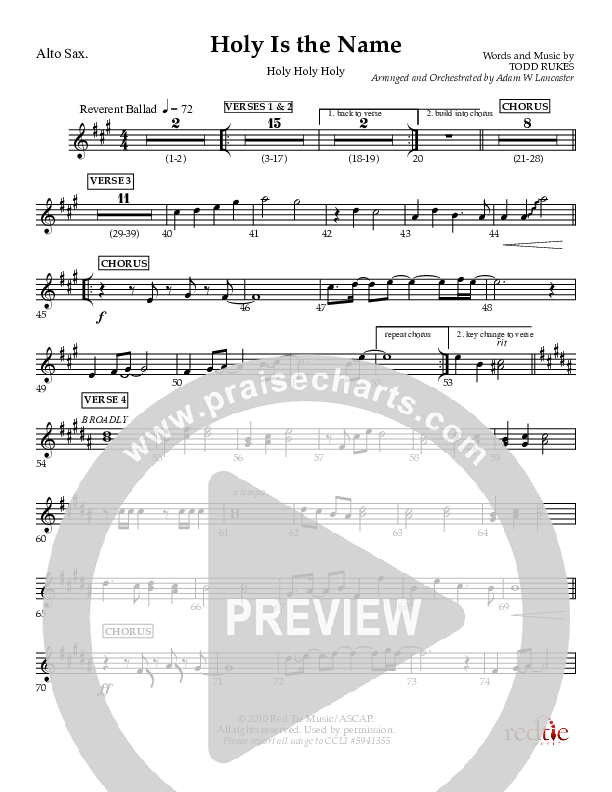 Holy Is The Name (with Holy Holy Holy) Alto Sax (Charles Billingsley / Red Tie Music)