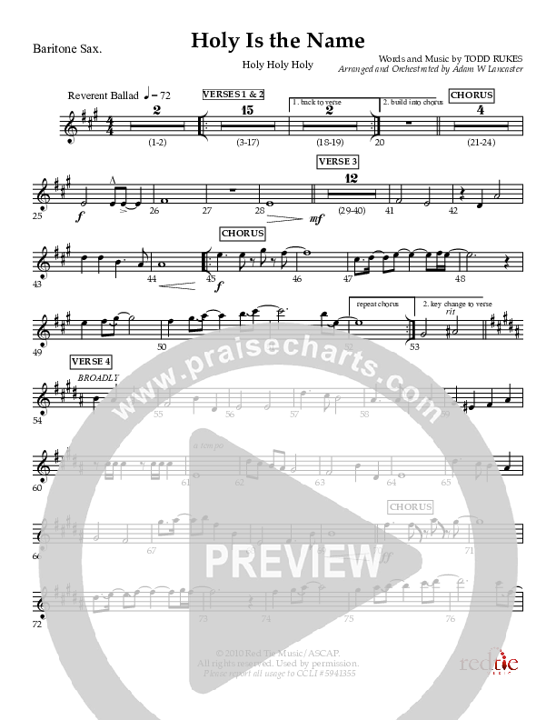 Holy Is The Name (with Holy Holy Holy) Bari Sax (Charles Billingsley / Red Tie Music)