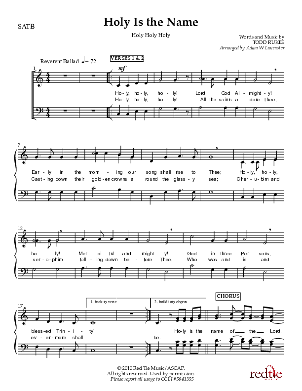 Holy Is The Name (with Holy Holy Holy) Choir Vocals (SATB) (Charles Billingsley / Red Tie Music)