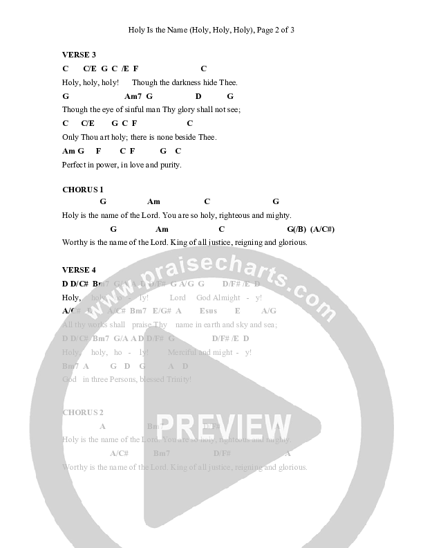 Holy Is The Name (with Holy Holy Holy) Chord Chart (Charles Billingsley / Red Tie Music)