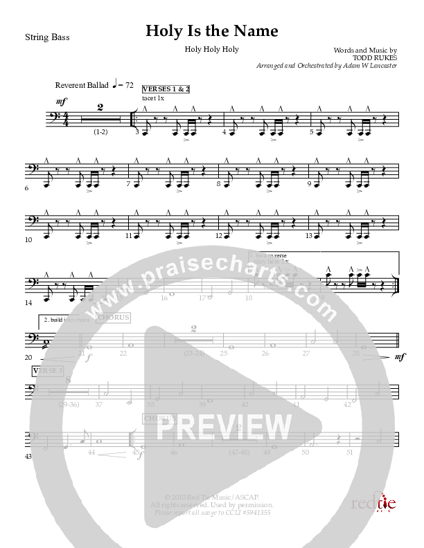 Holy Is The Name (with Holy Holy Holy) Double Bass (Charles Billingsley / Red Tie Music)