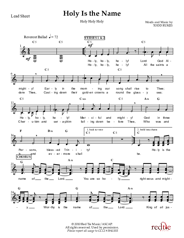 Holy Is The Name (with Holy Holy Holy) Lead Sheet (Charles Billingsley / Red Tie Music)