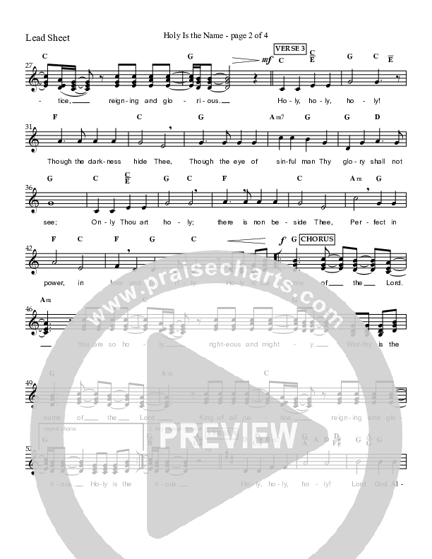 Holy Is The Name (with Holy Holy Holy) Lead Sheet (Charles Billingsley / Red Tie Music)