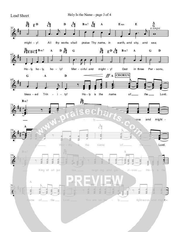 Holy Is The Name (with Holy Holy Holy) Lead Sheet (Charles Billingsley / Red Tie Music)