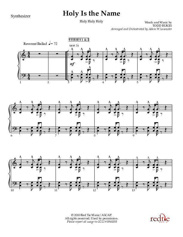 Holy Is The Name (with Holy Holy Holy) Synth (Charles Billingsley / Red Tie Music)
