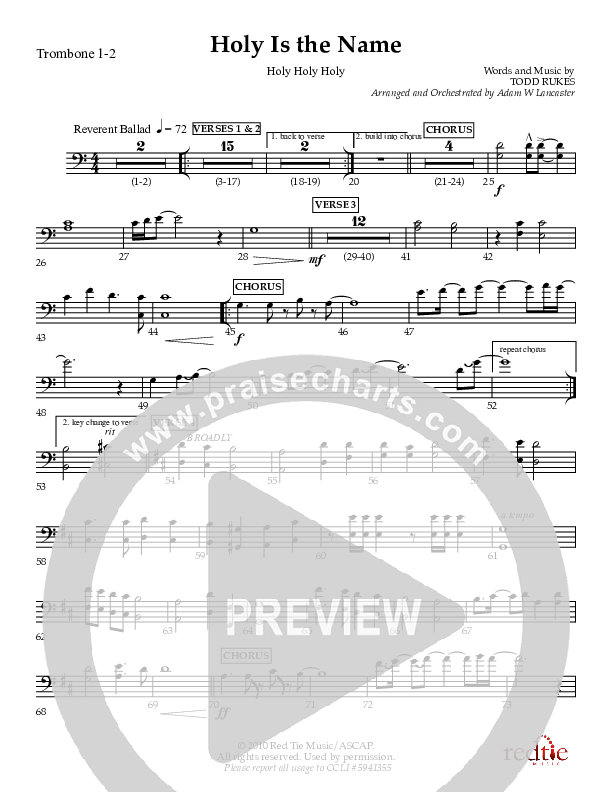 Holy Is The Name (with Holy Holy Holy) Trombone 1/2 (Charles Billingsley / Red Tie Music)