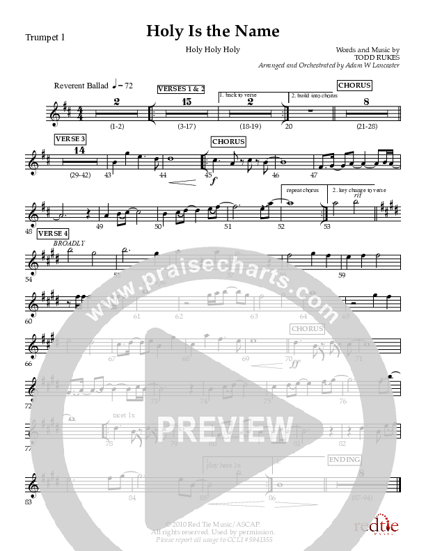 Holy Is The Name (with Holy Holy Holy) Trumpet 1 (Charles Billingsley / Red Tie Music)