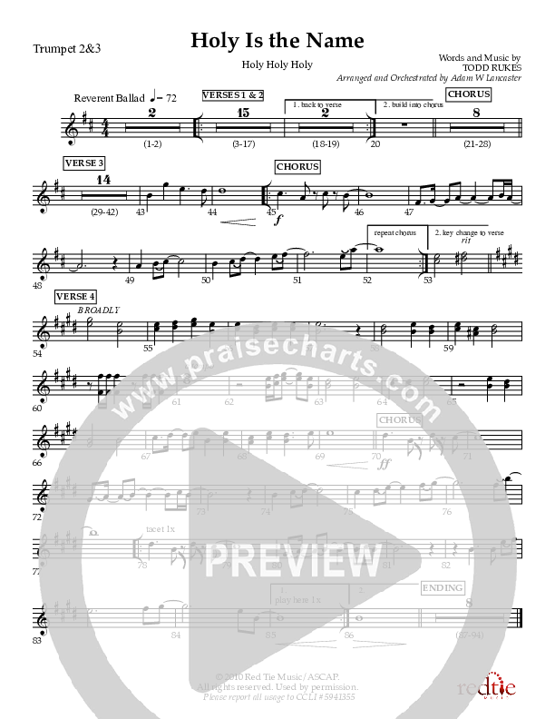 Holy Is The Name (with Holy Holy Holy) Trumpet 2/3 (Charles Billingsley / Red Tie Music)